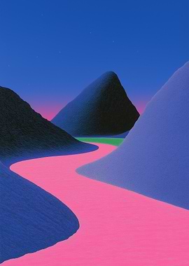 Pink River Landscape at Night