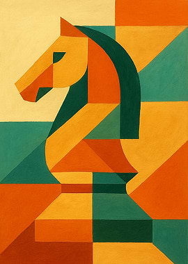 Geometric Chess Knight Art
