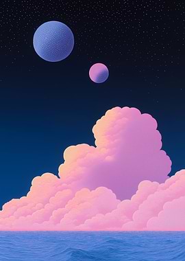 Dreamy Sky with Planets and Clouds