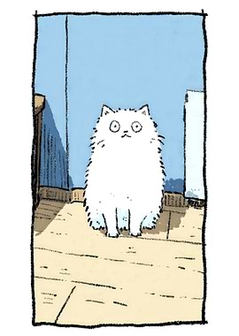Cartoon White Cat in Room
