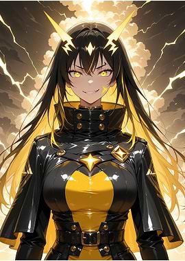 Anime Girl with Lightning Background