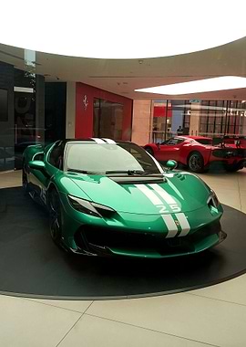 Green Ferrari Sports Car Display
