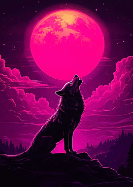 Wolf Howling at Pink Moon