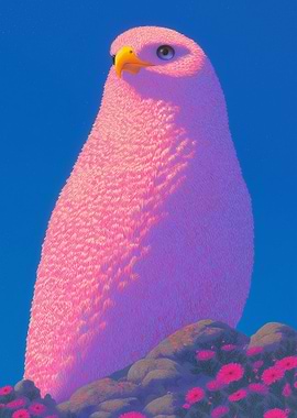 Pink Eagle on Floral Rocks