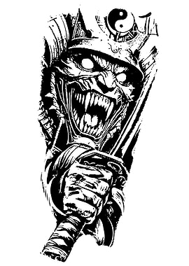 Samurai Demon Warrior Black and White