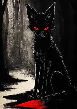 Black Fox with Red Eyes