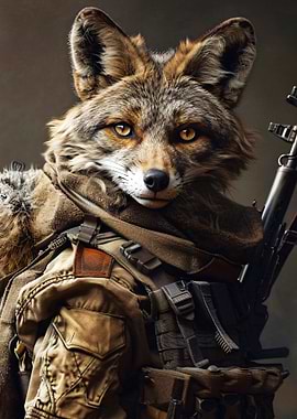 Anthropomorphic Coyote Soldier Portrait