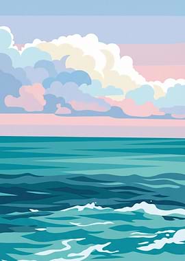 Pastel Ocean and Sky Illustration