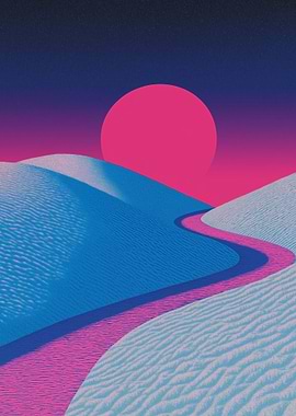 Synthwave Desert Landscape with Pink Sun