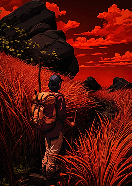 Red Hiker Landscape