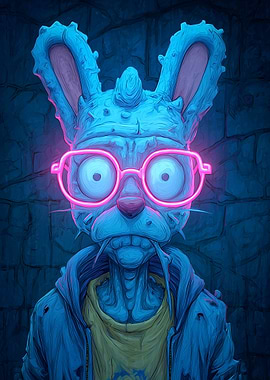Blue Rabbit with Pink Glasses