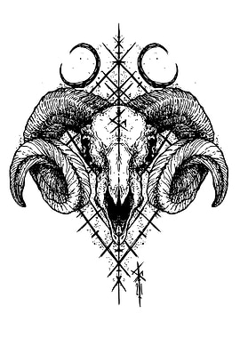 Ram Skull with Crescent Moons