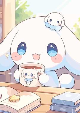 Cinnamoroll with Coffee and Book
