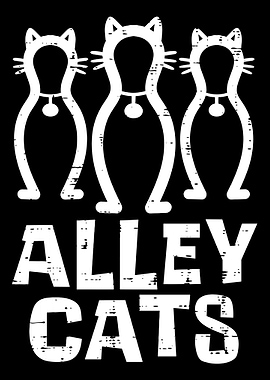 Alley Cats Bowling Poster, Funny Cat Wall Art, Vintage Grunge Bowling Alley Print