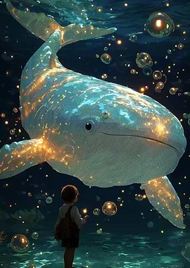 Child and Whale Underwater Fantasy