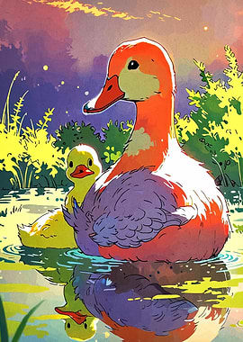 Duck and Duckling in Water
