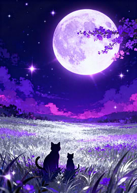 Cats under the moonlight