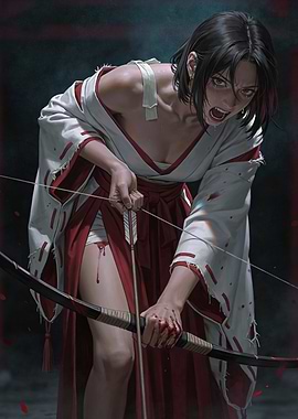 Determined Archer with Bow and Arrow