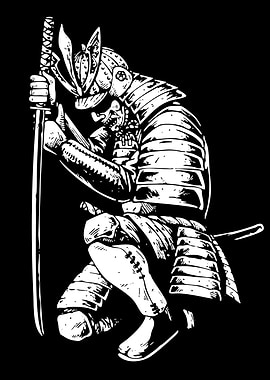 Samurai Warrior in Black and White
