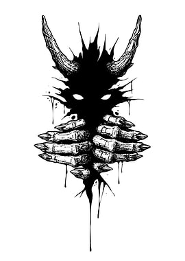 Dark Demon Hands Ink Illustration