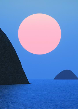 Pink Sun Over Blue Sea