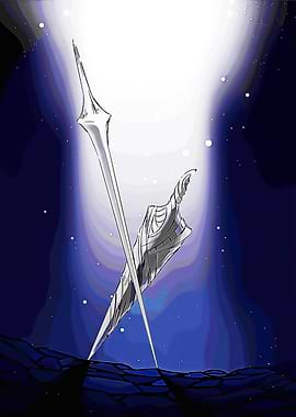 Crossed Silver Spears in Blue Light