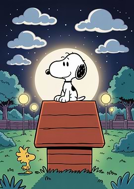 Snoopy and Woodstock at Night