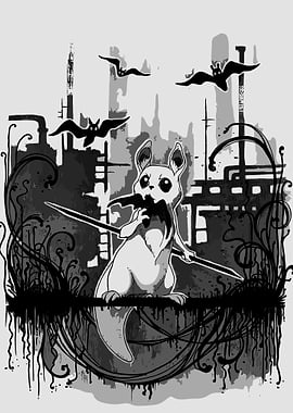 Squirrel with Bat in Mouth Illustration