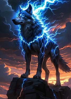 Electric Wolf on a Cliff