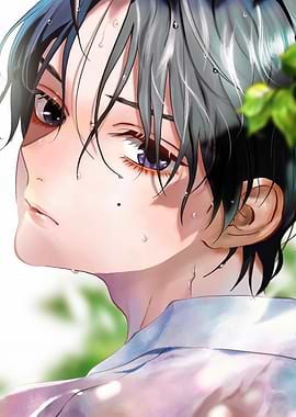 Anime Boy with Water Droplets