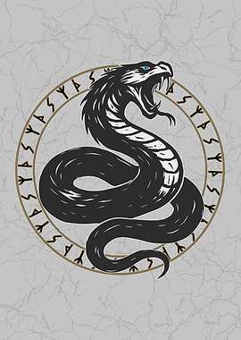 Black Snake with Runes Illustration