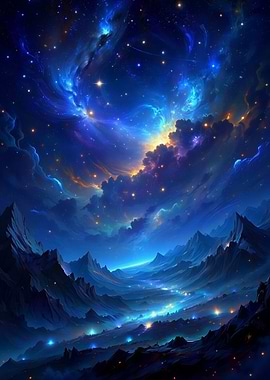 Starry Night Mountain Landscape