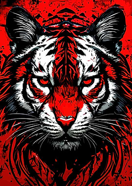 Red and White Tiger Portrait