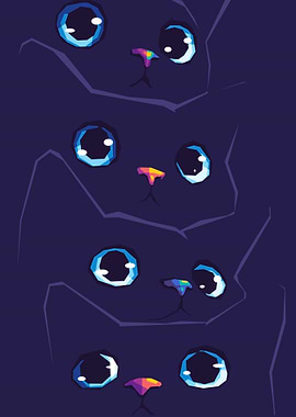 Abstract Cats with Blue Eyes