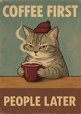 Coffee First, People Later Cat Poster