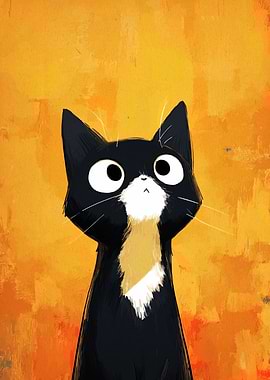 Cartoon Cat Portrait on Yellow Background