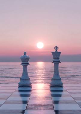 Chess King and Queen on a Sunset