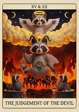 Raccoon Devil Tarot Card Illustration