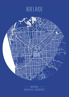 Adelaide City Map Art Print