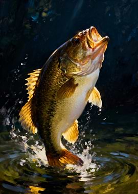 Leaping Bass Fish Painting