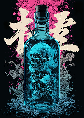 Skulls Bottle Dark Fantasy