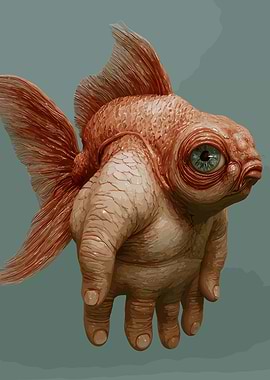 Surreal Fish-Hand Hybrid Creature