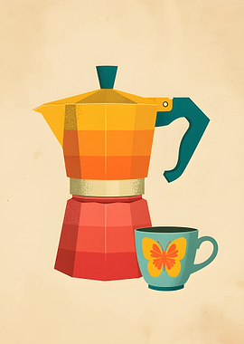 Retro Coffee Maker and Cup Illustration