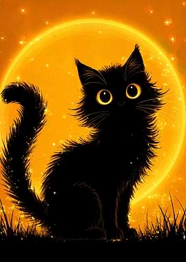 Black Cat and Full Moon