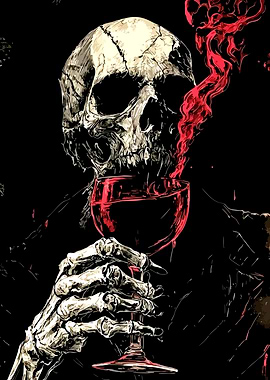 Skull with Wine Glass Illustration