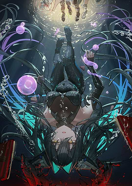 Underwater Anime Girl with Magic Orbs