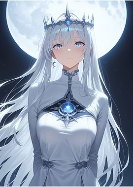 Anime Queen with Moon Background