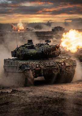 Tank firing in a field