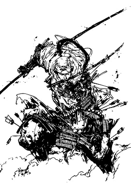 Dynamic Samurai Warrior Ink Illustration