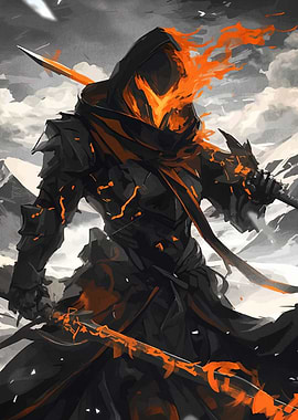 Fiery Warrior in Snowy Landscape